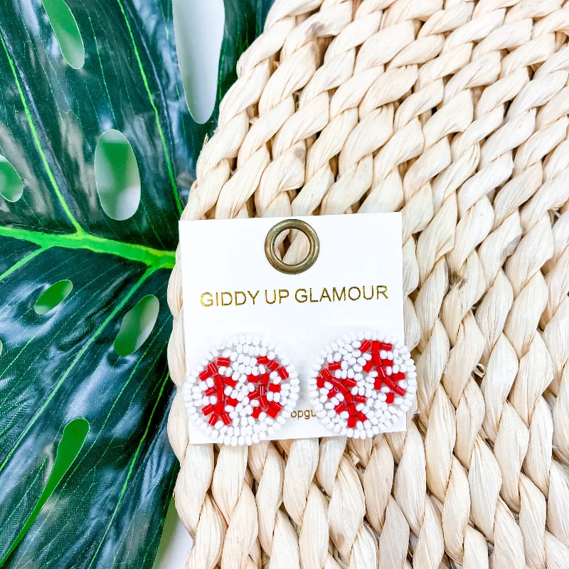 Women’s retro-inspired earrings-Let's Get Sporty Seed Bead Baseball Stud Earrings