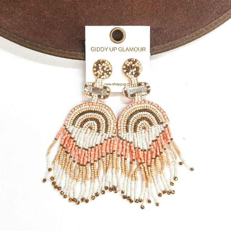 Women’s edgy earrings-Balcony Views Seed Bead Fringe Earrings in Blush