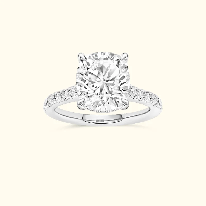 Women’s diamond anniversary rings-Women’s platinum engagement ring with diamonds-'Elizabeth' Ring with 4.07ct Cushion Diamond