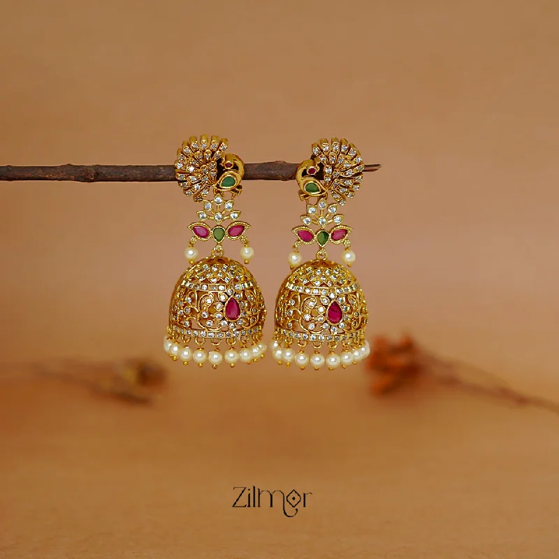 Women’s floral earrings-ZL1011432 - Antique  AD Stone Bridal Jumkha Earrings