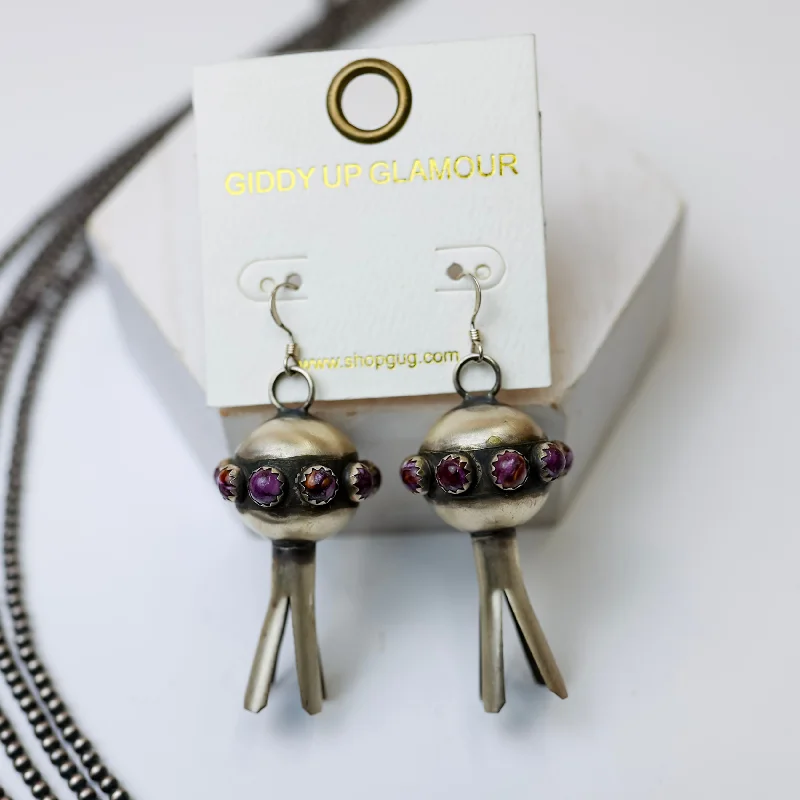 Women’s crystal stud earrings-Monica Smith | Navajo Handmade Sterling Silver Blossom Earrings with Purple Spiny Oyster