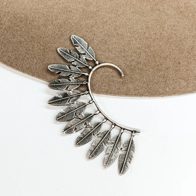 Women’s oval earrings-Navajo | Navajo Handmade Sterling Silver 11 Feather Ear Cuff