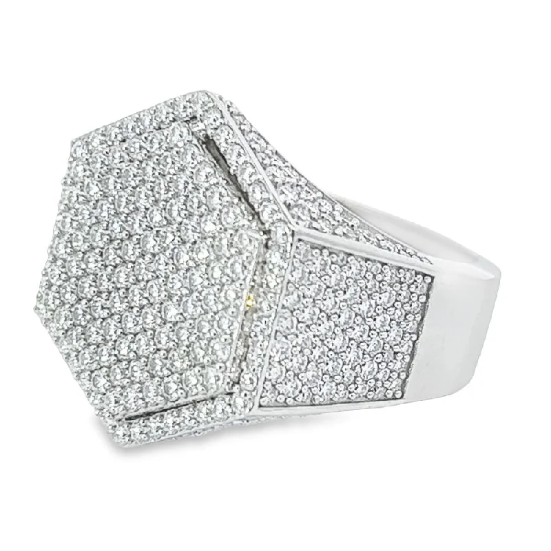 Women’s vintage diamond rings-Hexagon Iced Out VVS Moissanite Ring .925 Sterling Silver