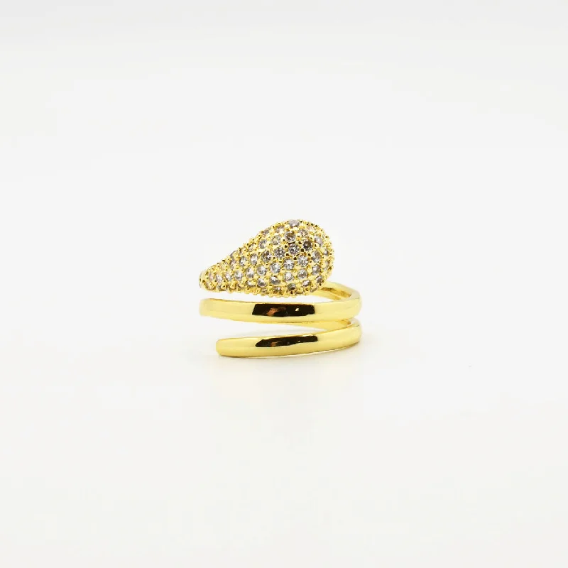 Women’s gold-plated rings-Gold Twisted Teardrop Ring P1