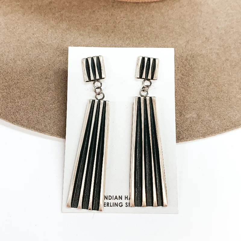 Women’s minimalist earrings-Leander Tahe |  Navajo Handmade Sterling Silver Cutout Earrings