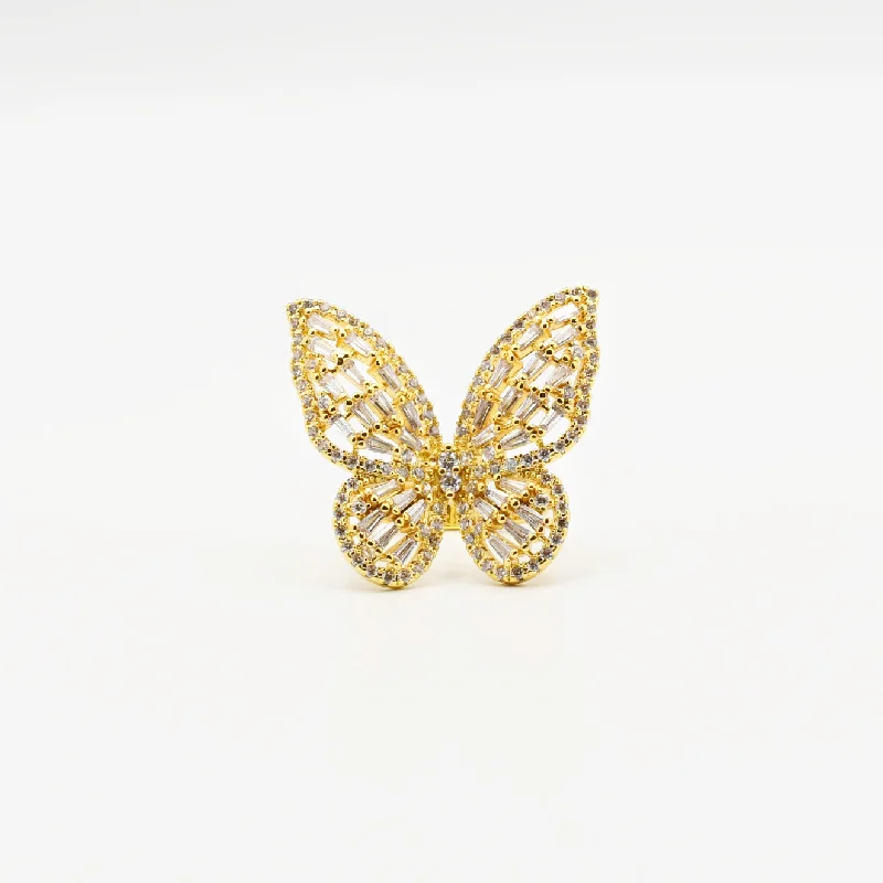 Women’s designer rings-Gold Big Butterfly Crystal Ring