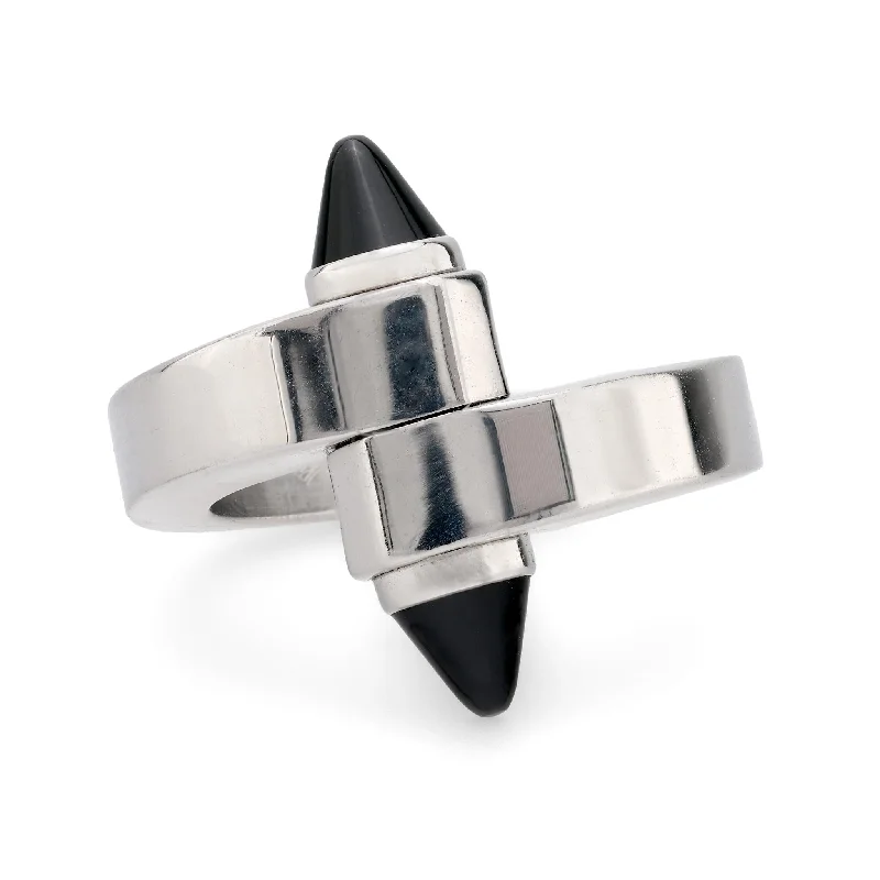 Women’s stackable rings-Women’s affordable engagement ring-Cartier onyx 18k white gold menotte bypass ring