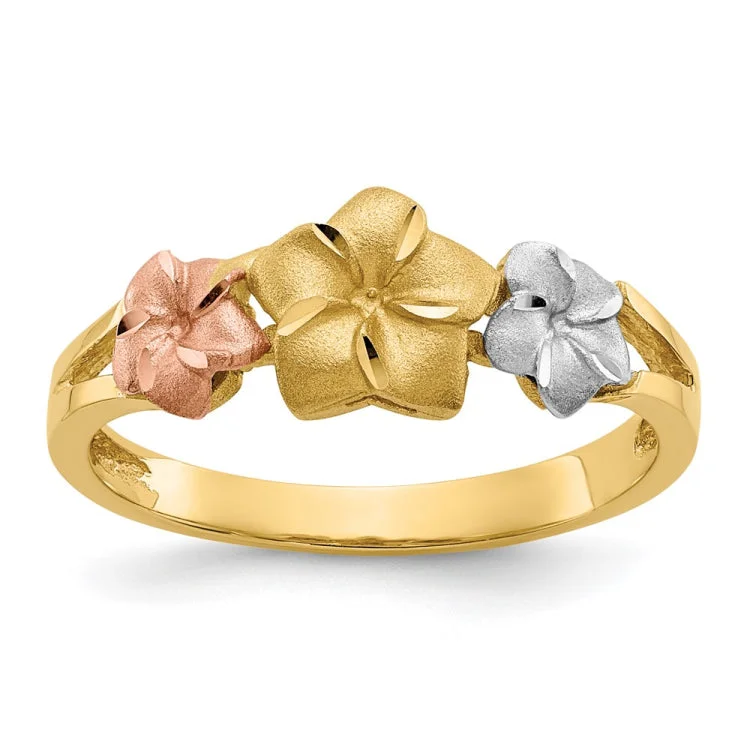 Women’s gemstone rings-Women’s princess cut engagement ring-14k Tri-color Plumeria Ring