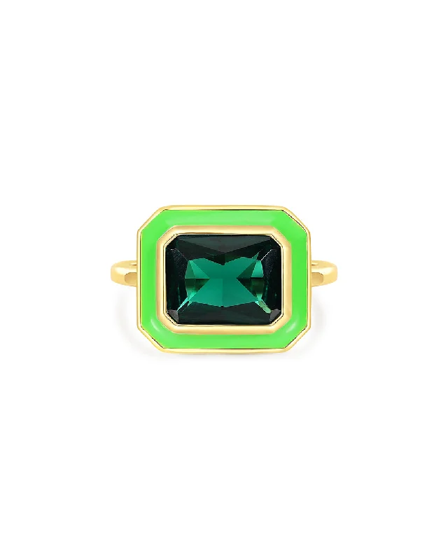 Women’s handmade rings-Bezel Statement Ring- Bright Green- Gold