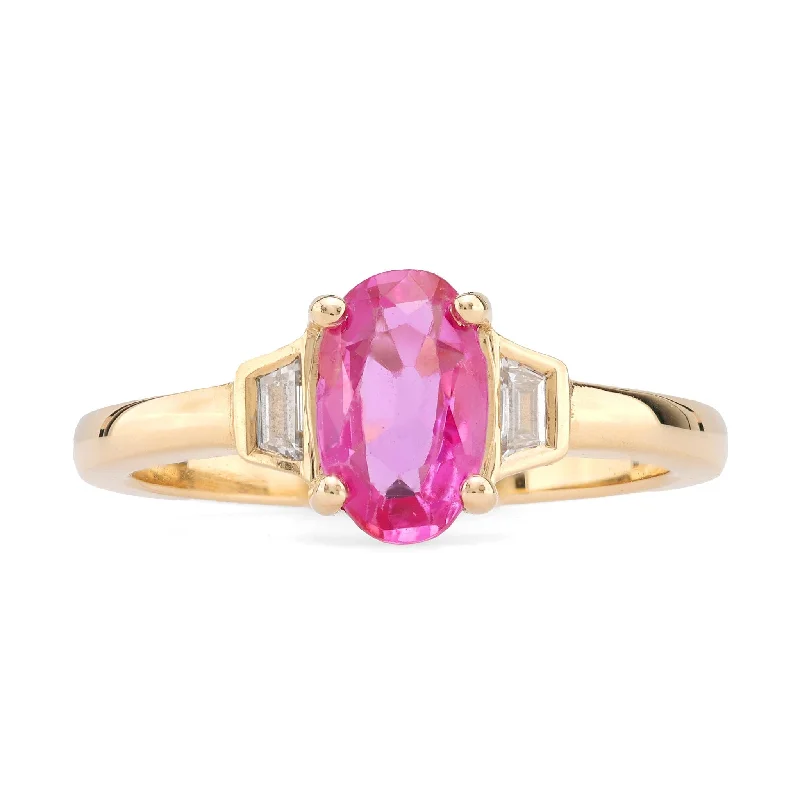 Women’s wedding ring sets-Women’s square engagement ring-GIA 1.07 Carat Burma No Heat Pink Sapphire Diamond 18K Yellow Gold Ring