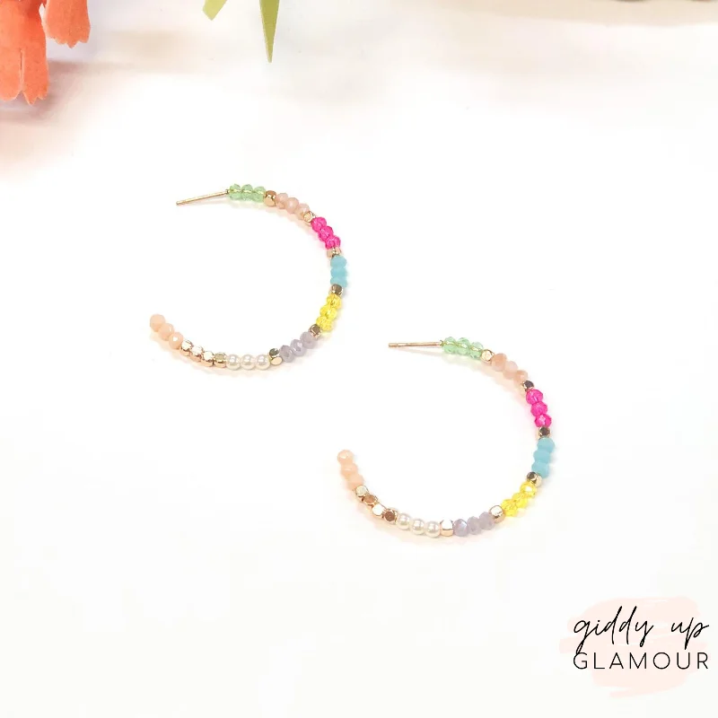 Women’s engraved earrings-Small Crystal Beaded Hoop Earrings in Multi