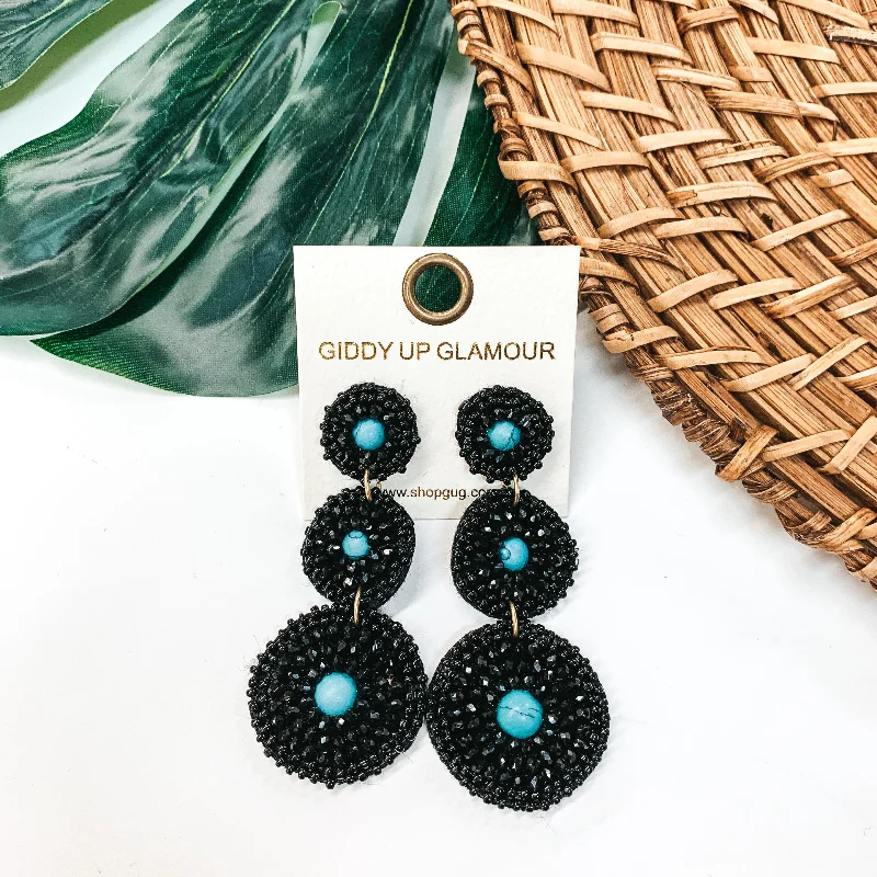 Women’s luxury statement earrings-Circle Drop Seed Beaded Post Earring in Black