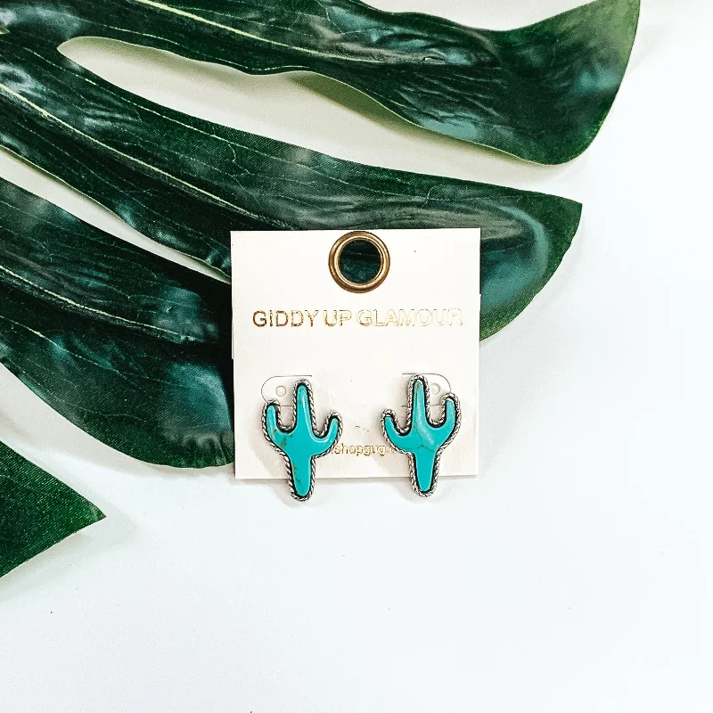 Women’s pearl hoop earrings-Desert Dreamin' Cactus Stud Earrings in Turquoise