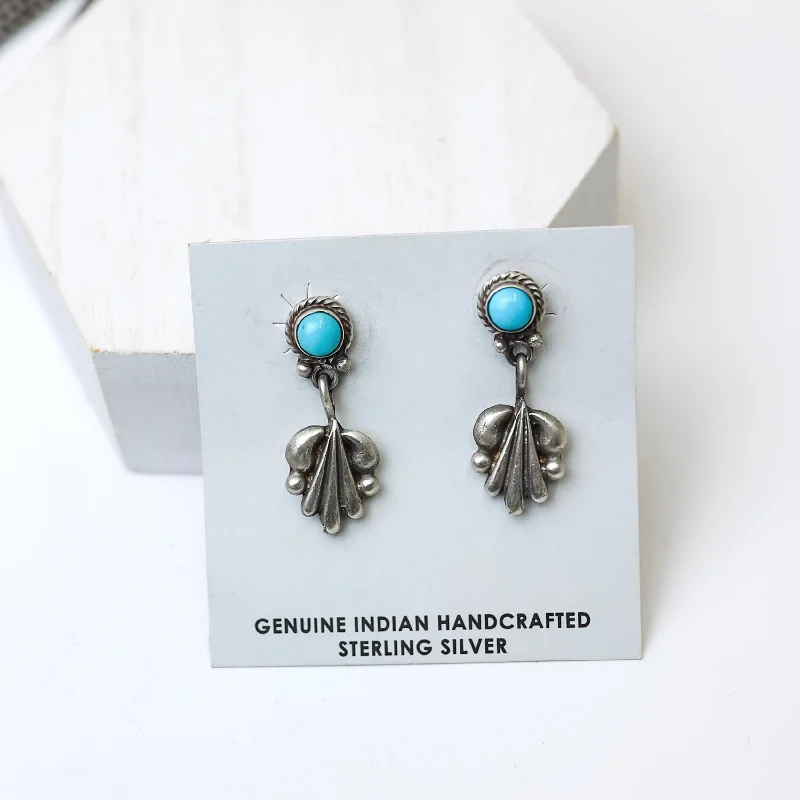 Women’s simple gold earrings-Annie Spencer | Navajo Handmade Sterling Silver Dainty Ornate Earrings with Kingman Turquoise