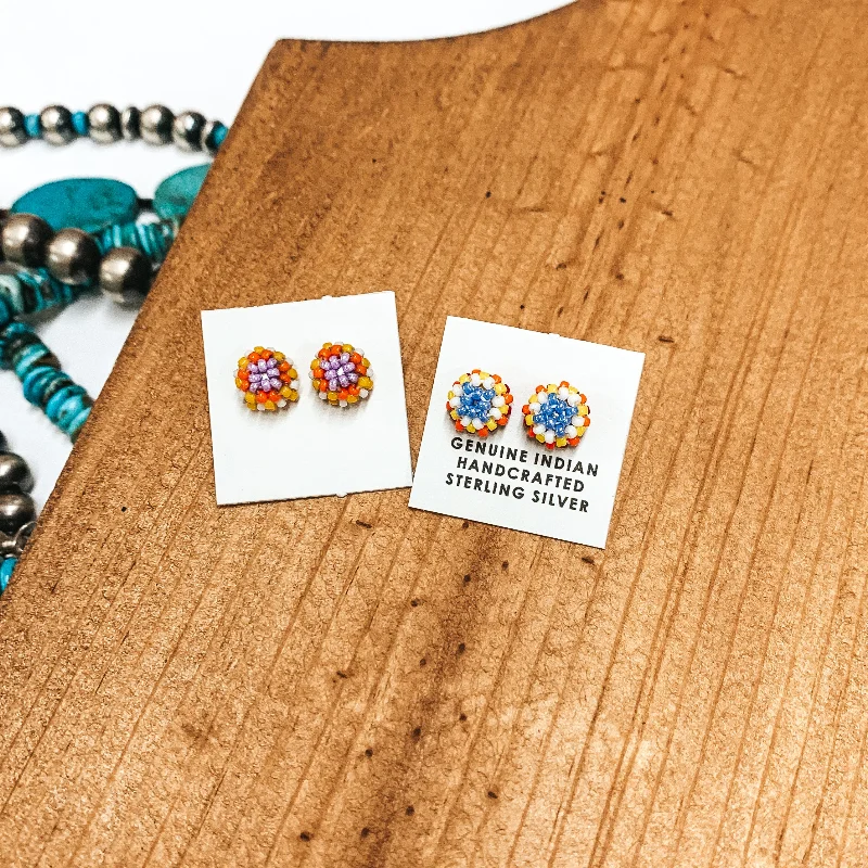 Women’s small stud earrings-Navajo | Navajo Handmade Beaded Stud Earrings in Pastels