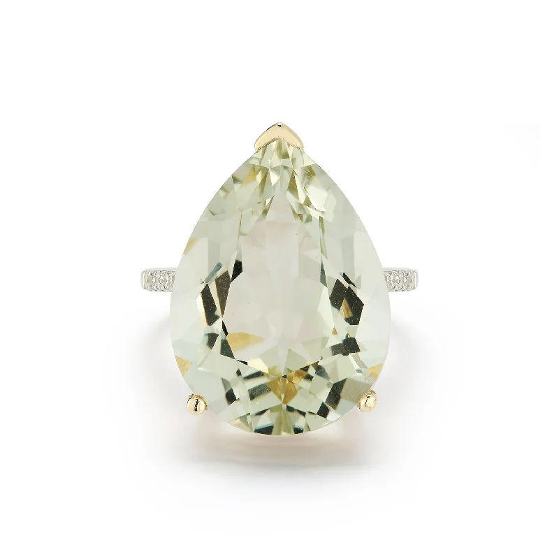 Women’s big gemstone rings-14kt Green Amethyst Pear Drop Ring