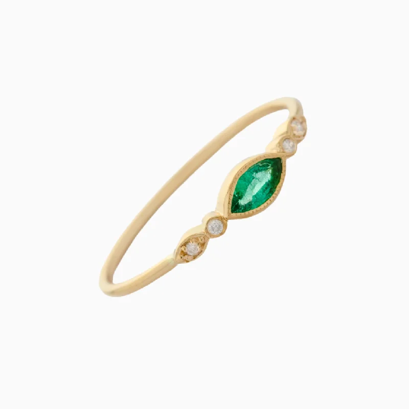 Women’s solitaire rings-Marquise Emerald & Diamond Eyes Ring