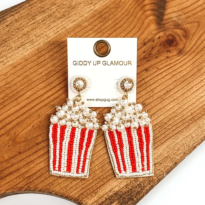 Women’s long drop earrings-Movie Night Seed Bead Popcorn Earrings