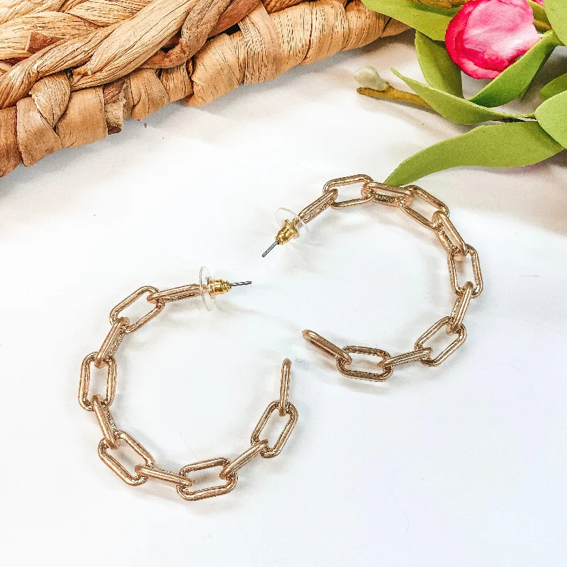 Women’s elegant dangle earrings-Chain Linked Hoop Earrings in Gold Tone