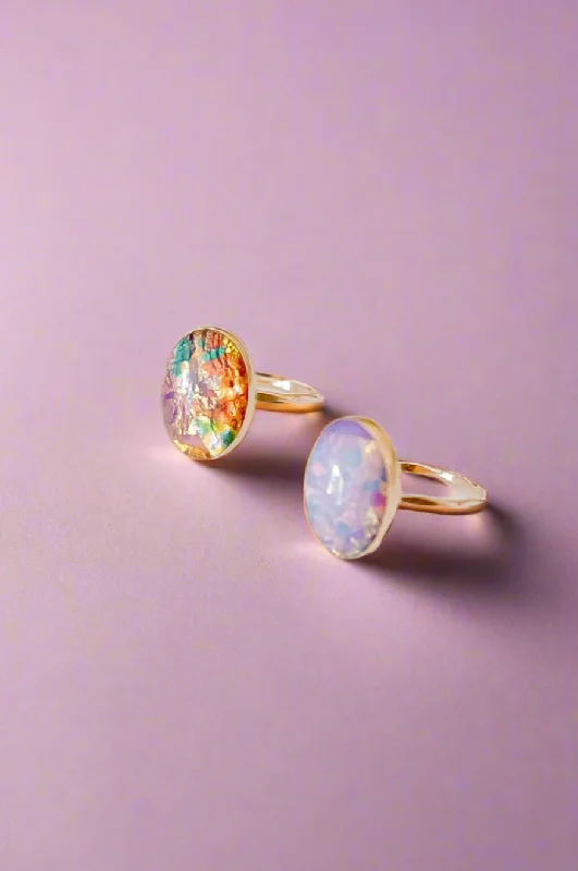 Women’s gemstone rings-Harlequin Opal Ring (Vintage)