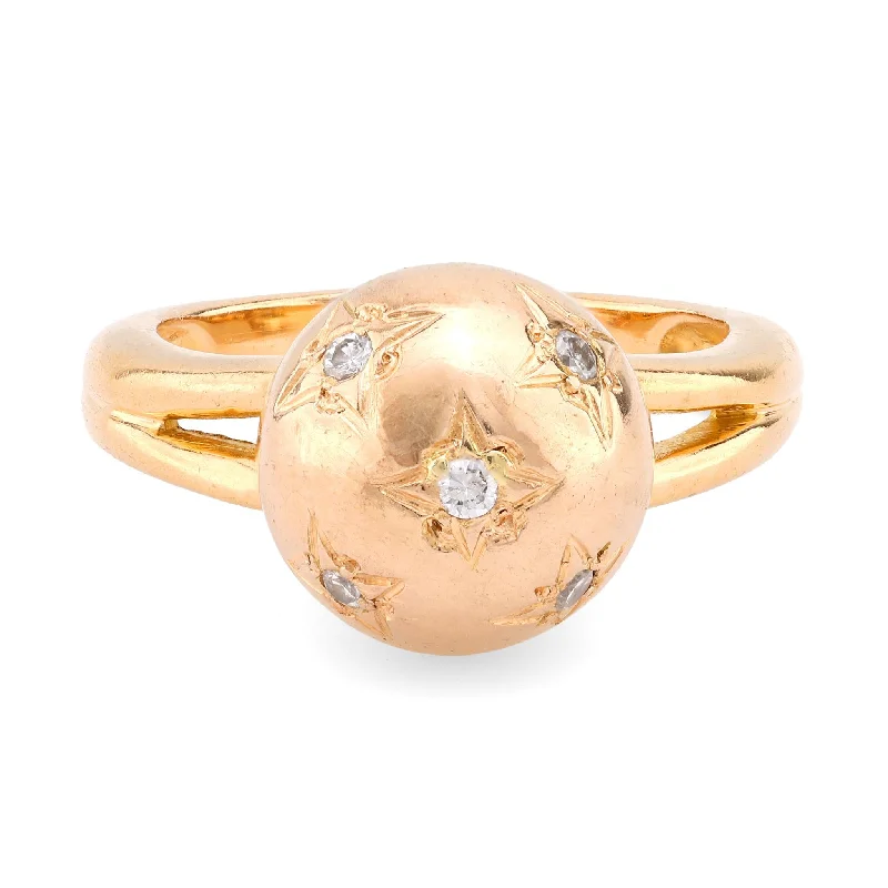 Women’s heart-shaped rings-Women’s vintage diamond engagement ring-Retro French Diamond 18K Rose Gold Constellation Ring