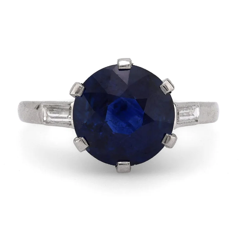 Women’s luxury rings-Women’s affordable diamond engagement ring-French GIA 3.77 carat blue sapphire diamond platinum ring