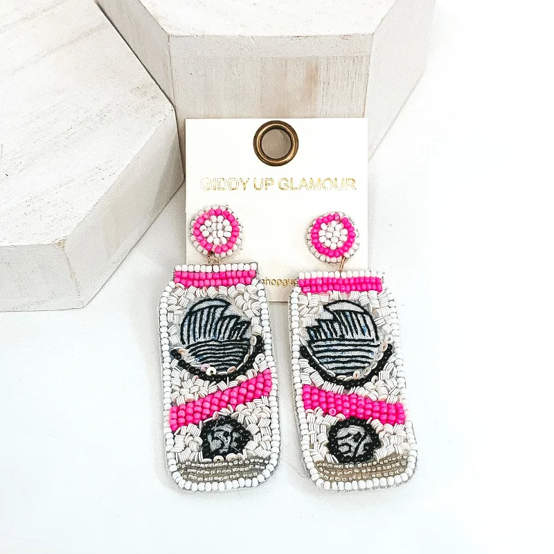 Women’s geometric earrings-Seltzer Can Earrings in White/Pink