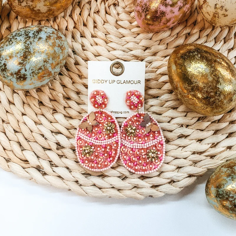 Women’s crystal stud earrings-Hoppy Easter Sequin Beaded Easter Egg Earrings in Blush Pink