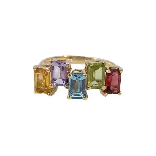 Women’s custom-designed rings-Estate 10K Yellow Gold Rainbow Gemstone Ring