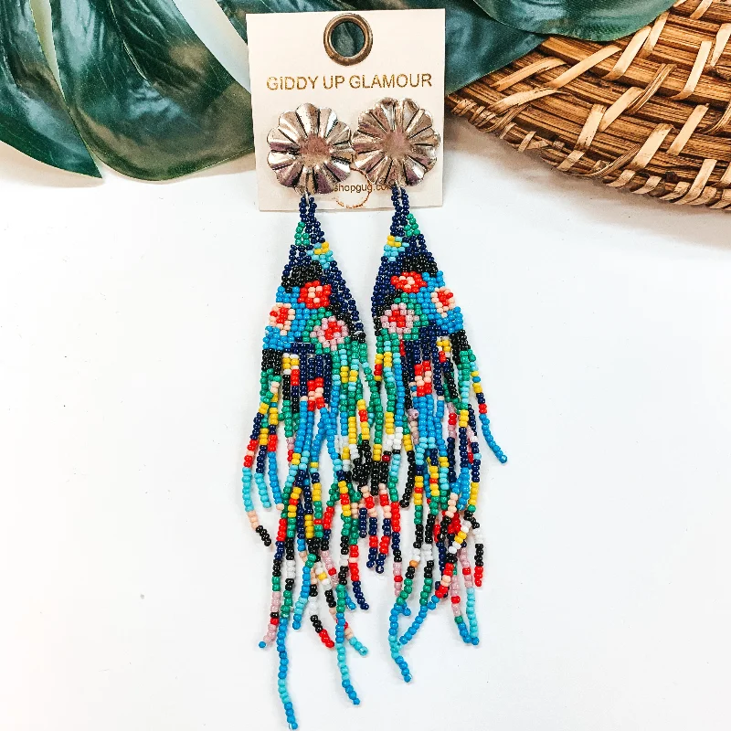 Women’s gemstone earrings-Handmade Seed Bead Post Earrings in Multi