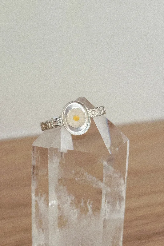 Women’s gemstone cocktail rings-Clear Glass Daisy Ring