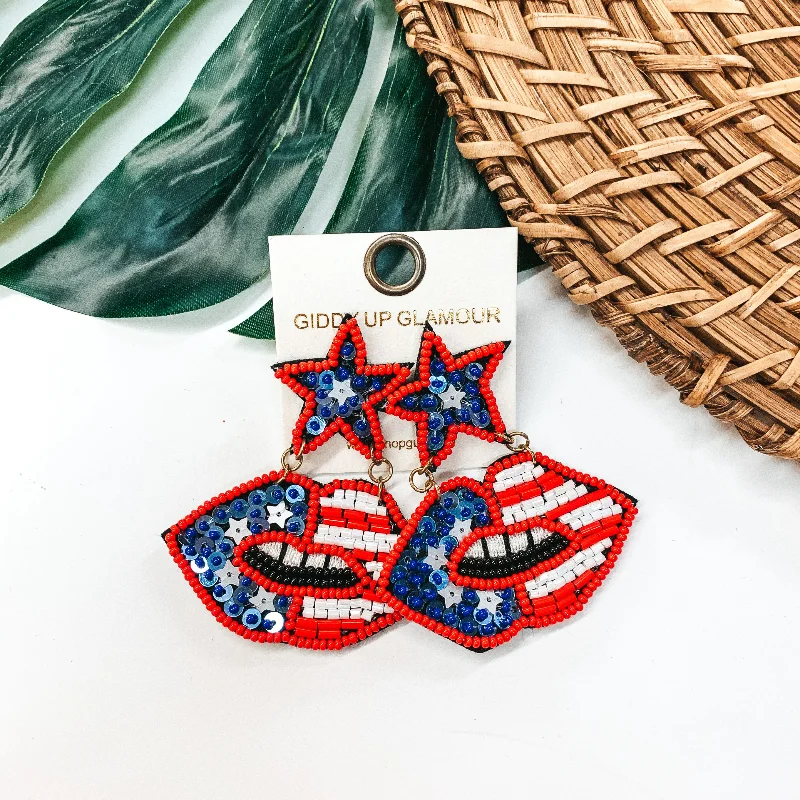 Women’s stud earrings-American Flag Seed Beaded Lip Post Earrings