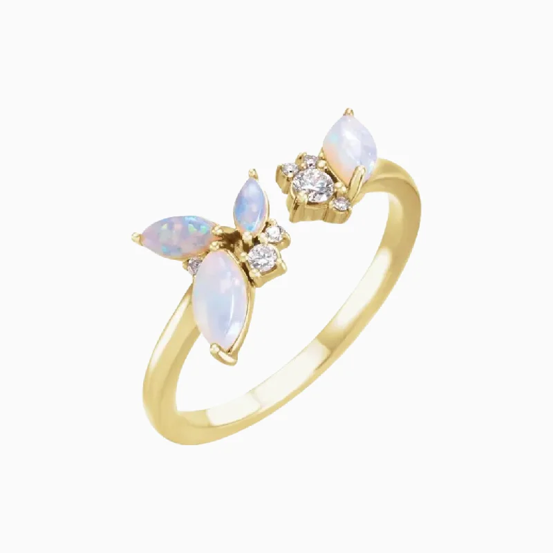 Women’s luxury rings-Opals & Diamonds Bypass Ring