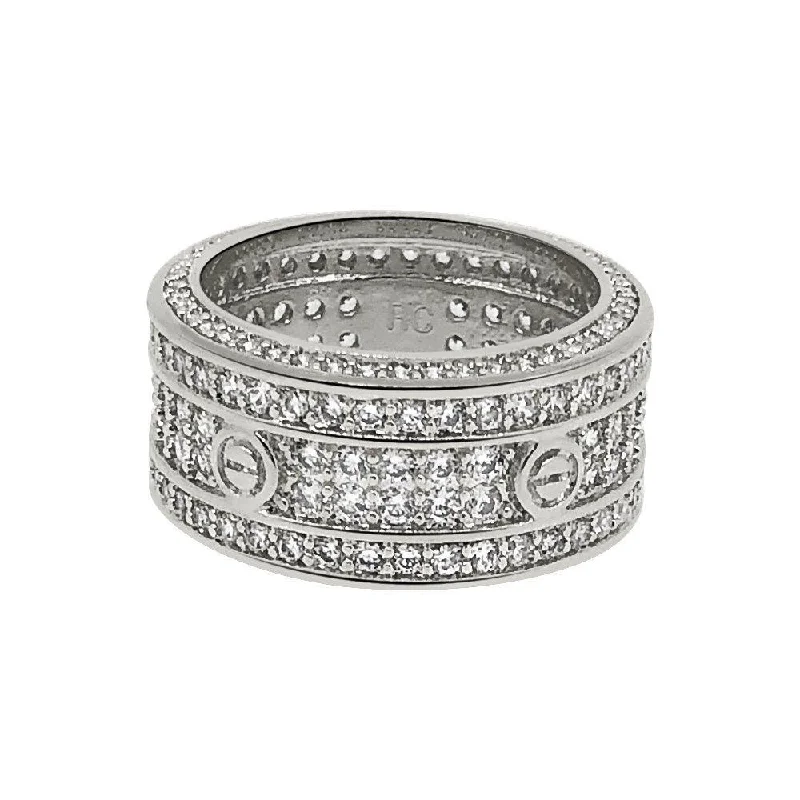 Women’s sterling silver rings-.925 Silver Eternity Band Flathead CZ Rhodium Bling Bling Ring