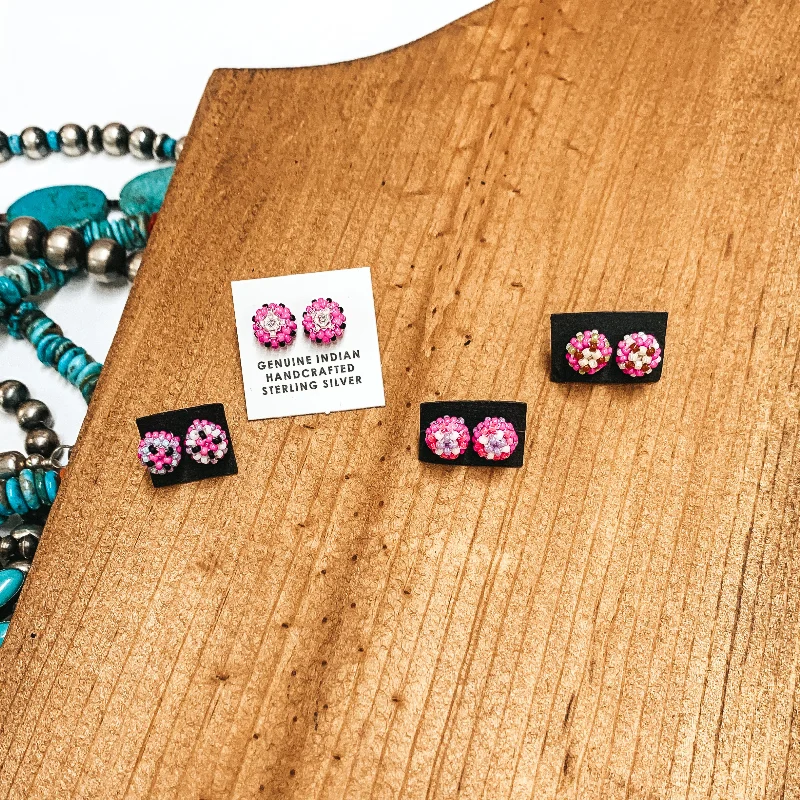 Women’s simple stud earrings-Navajo | Navajo Handmade Beaded Stud Earrings in Pinks