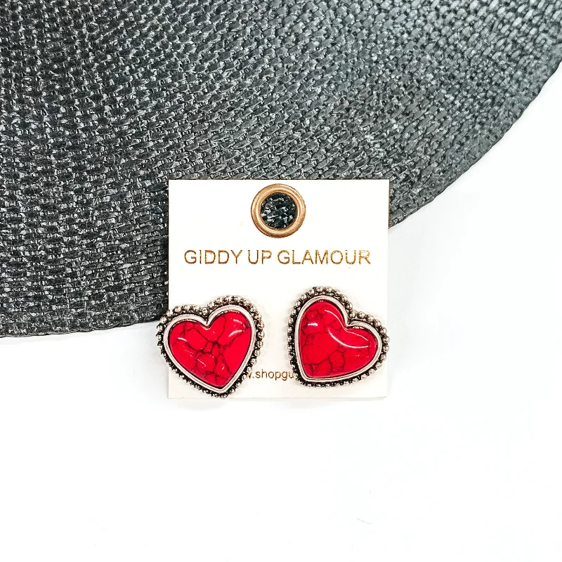 Women’s crystal earrings-Stone Heart Earrings in Red