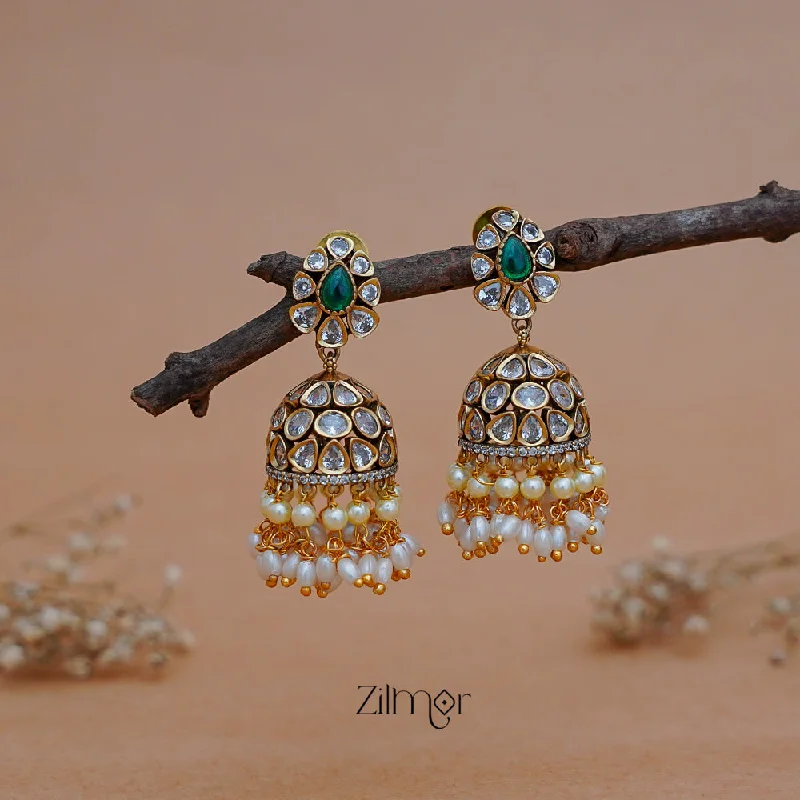 Women’s fashion earrings-SN1011219 -Polki Stone Pearl Hanging Jumkha Earrings