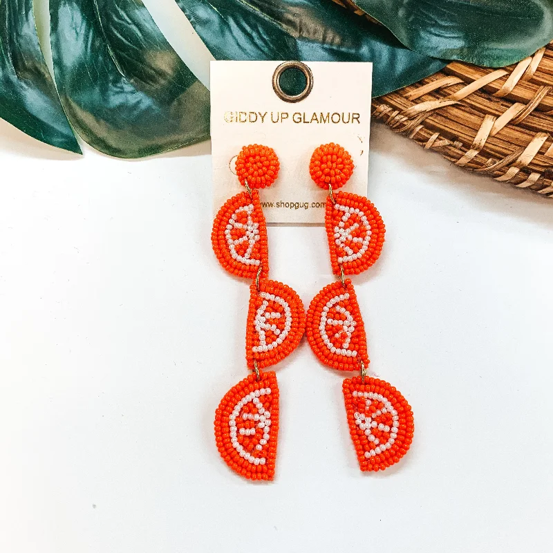 Women’s bridal earrings-Seed Bead Orange Earrings