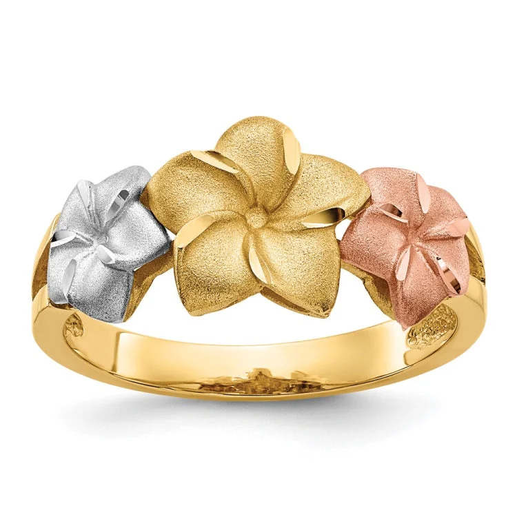 Women’s cocktail rings-Women’s round cut engagement ring-14k Tri-color Plumeria Ring