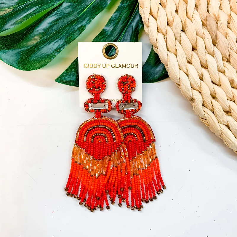 Women’s luxury statement earrings-Balcony Views Seed Bead Fringe Earrings in Red