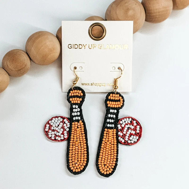 Women’s casual earrings-Play Ball! Seed Bead Baseball and Bat Earrings