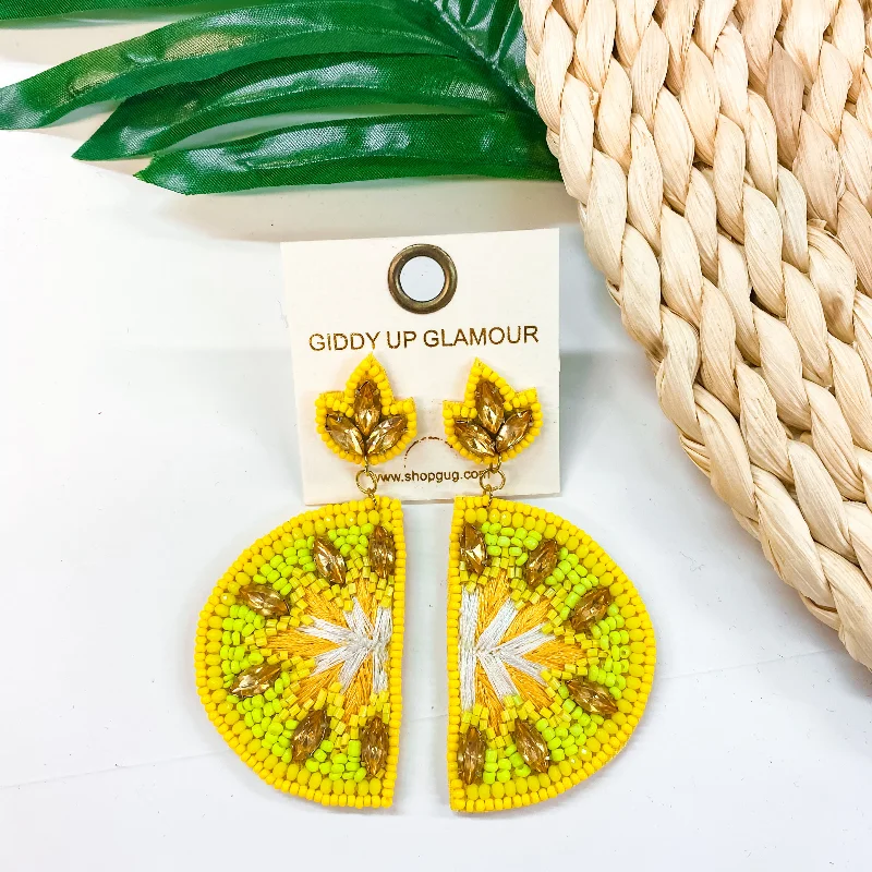 Women’s fashion earrings-Splash Of Citrus Seed Bead Lemon Earrings in Yellow