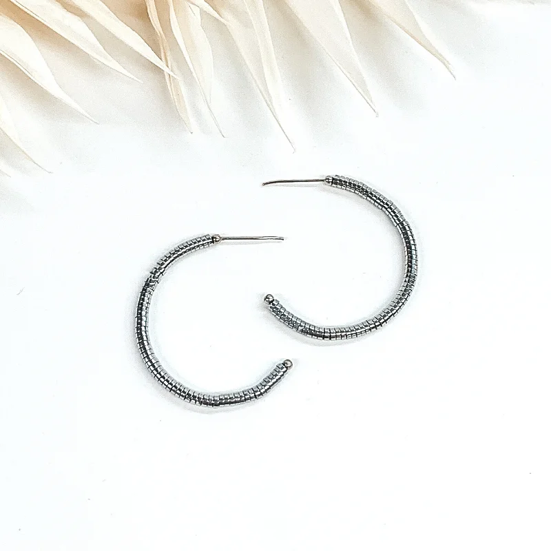 Women’s celestial earrings-Metal Disk Beaded Hoop Earrings in Silver