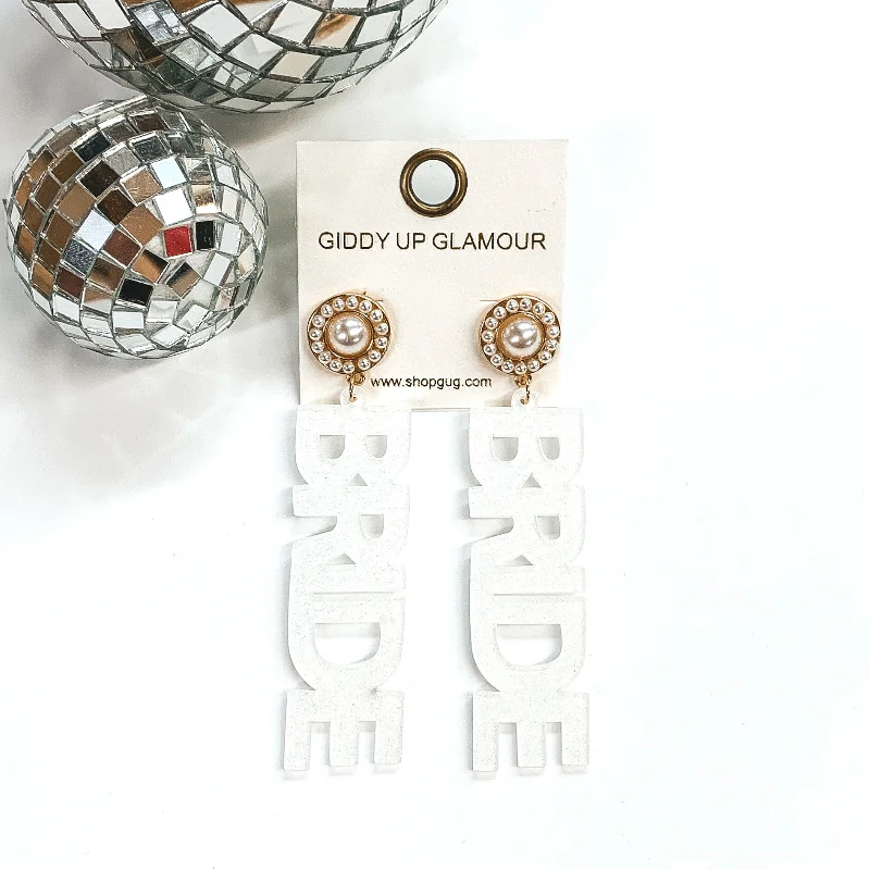 Women’s elegant earrings-White Acrylic Glitter Bride Earrings