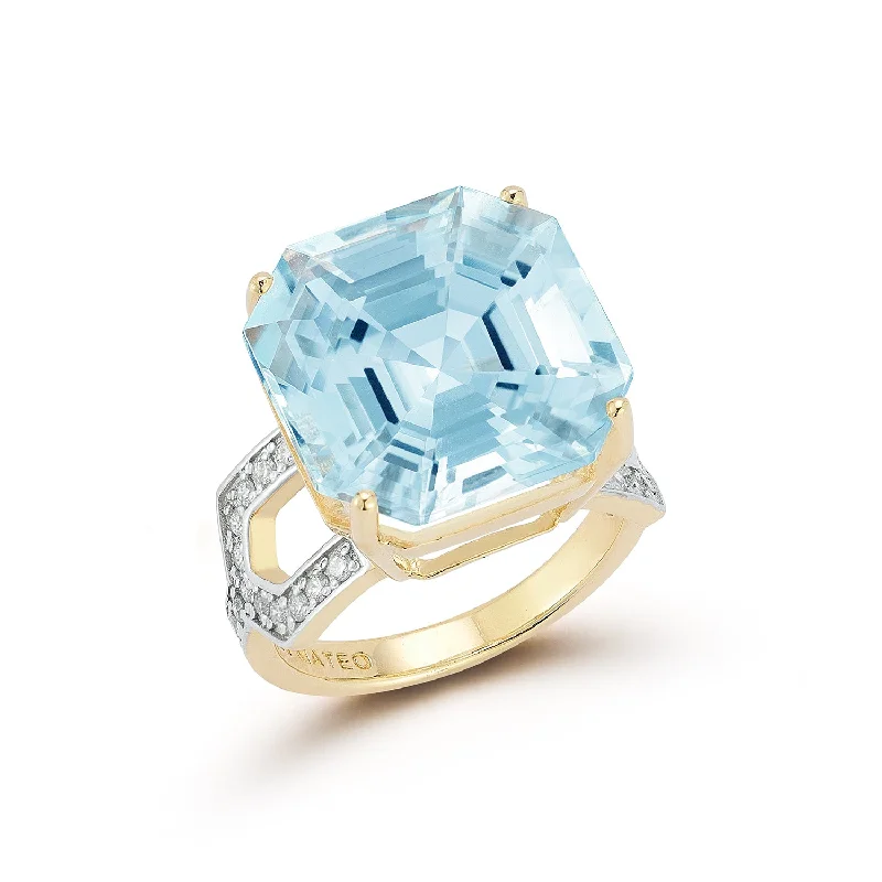 Women’s wedding ring sets-14kt Asscher Cut Swiss Blue Topaz Ring