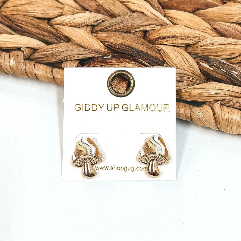 Women’s simple gold earrings-Gold Mushroom Stud Earring in Ivory