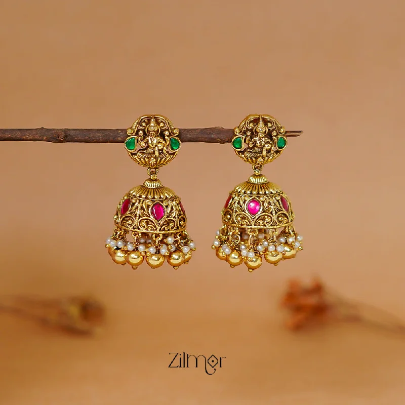 Women’s luxury earrings-ZL1011430 - Premium Antique Lakshmi Bridal Jumkha Earrings