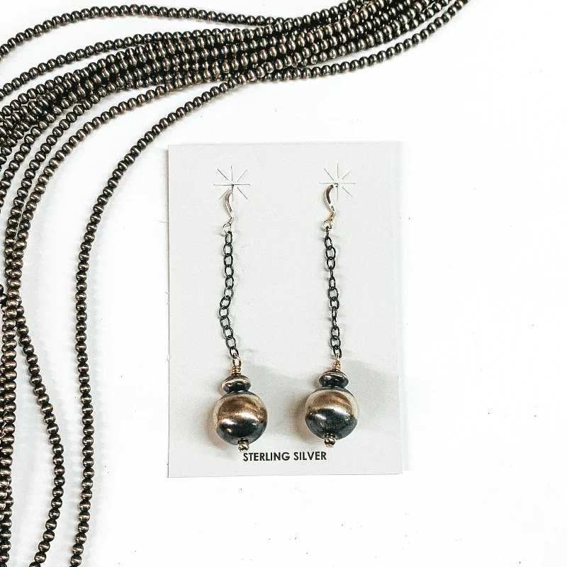 Women’s personalized birthstone earrings-Mason Lee | Navajo Handmade Sterling Silver Navajo Pearl Drop Earrings