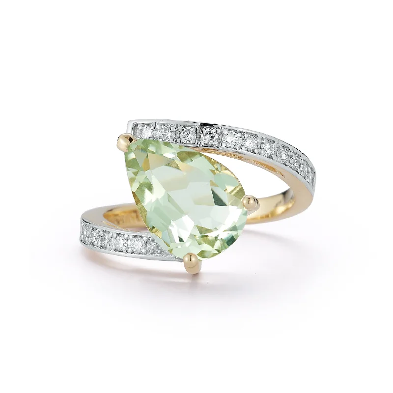 Women’s boho rings-14kt Slanted Green Amethyst Pear Ring