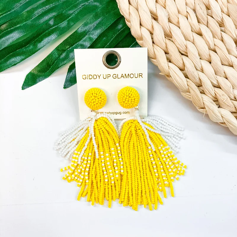 Women’s elegant dangle earrings-Seed Bead Tassel Earrings In Yellow and White